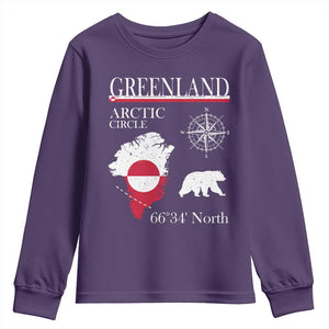 Greenland Arctic Circle Youth Sweatshirt Map Compass and Polar Bear Adventure TS02 Purple Print Your Wear
