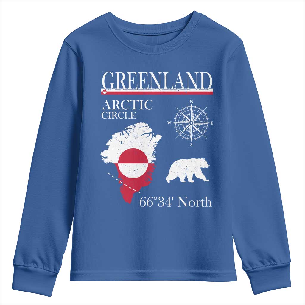 Greenland Arctic Circle Youth Sweatshirt Map Compass and Polar Bear Adventure TS02 Royal Blue Print Your Wear