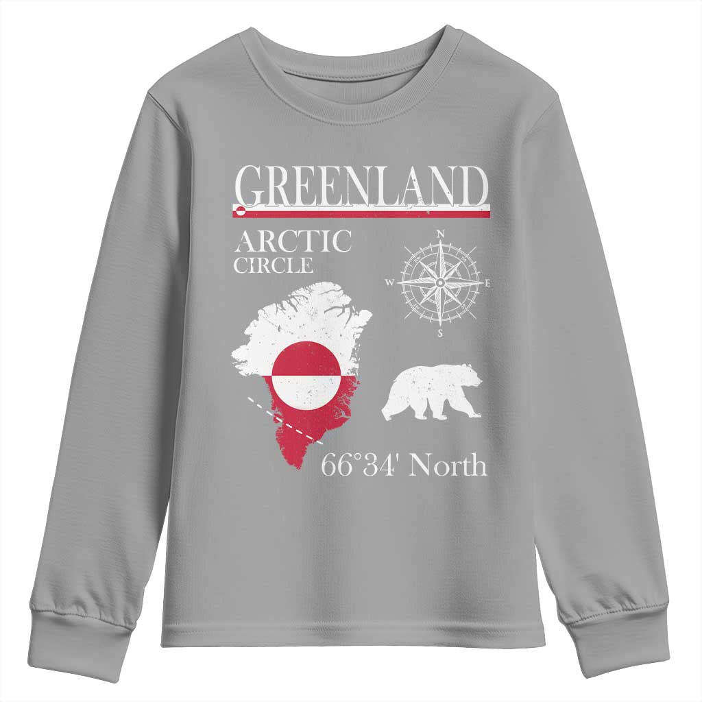Greenland Arctic Circle Youth Sweatshirt Map Compass and Polar Bear Adventure TS02 Sport Gray Print Your Wear