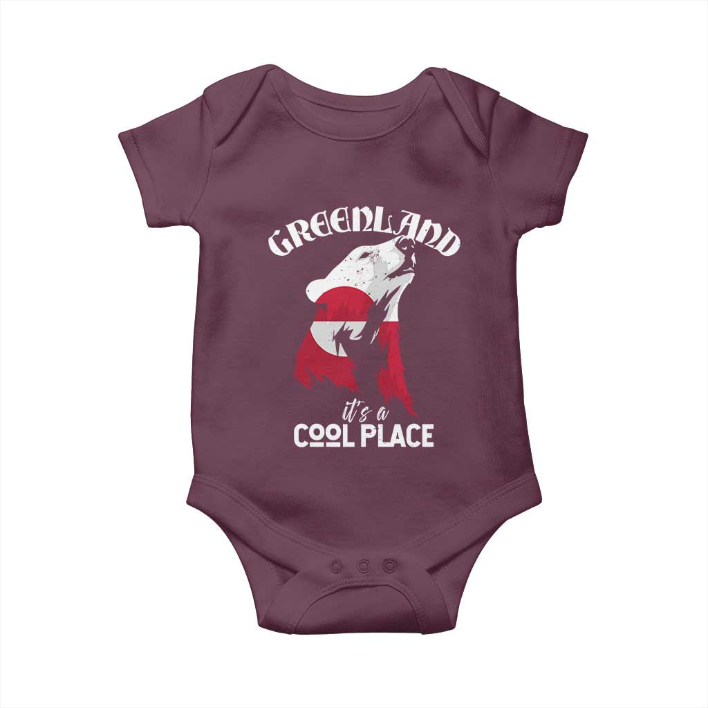 Polar Bear Greenland Flag Graphic Baby Onesie It's a Cool Place Arctic Circle TS02 Maroon Print Your Wear