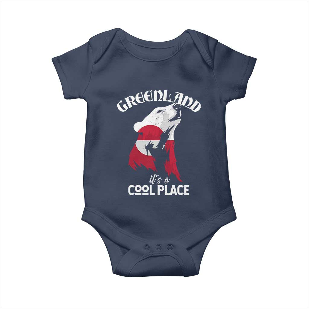 Polar Bear Greenland Flag Graphic Baby Onesie It's a Cool Place Arctic Circle TS02 Navy Print Your Wear