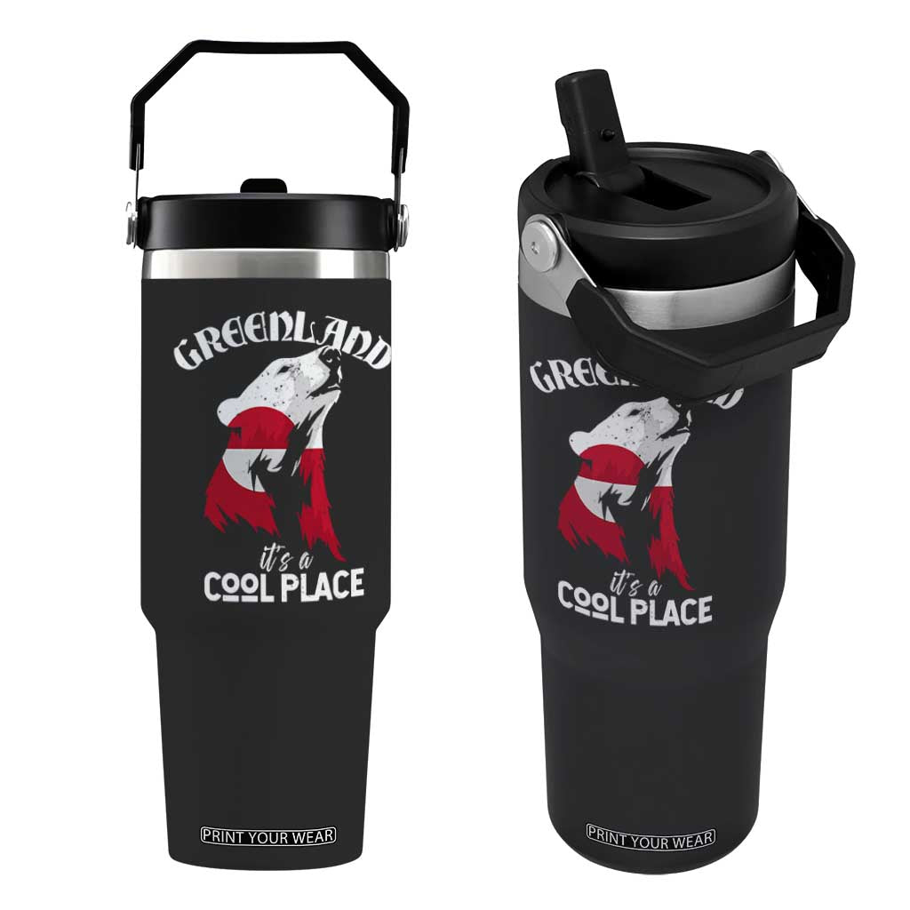 Polar Bear Greenland Flag Graphic Flip Straw Tumbler It's a Cool Place Arctic Circle TS02 One Size: 30 oz Black Print Your Wear