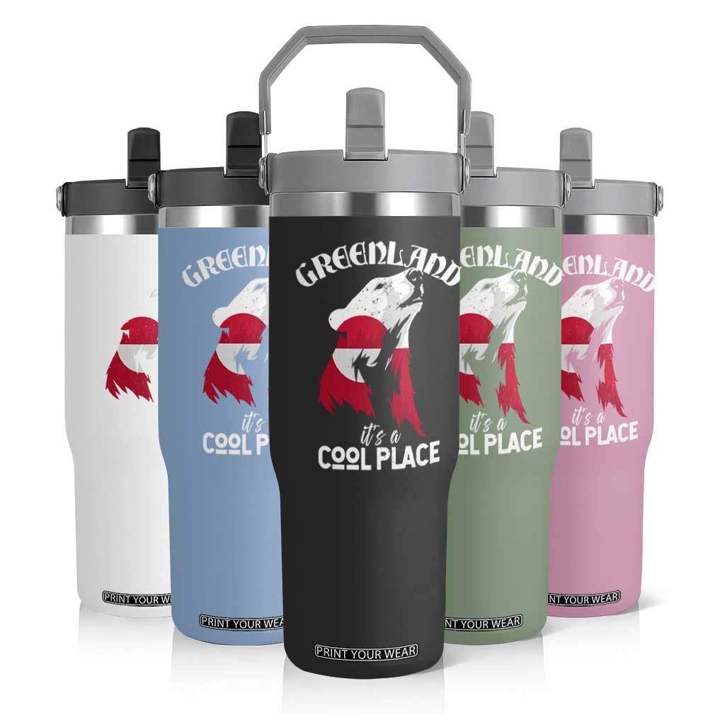 Polar Bear Greenland Flag Graphic Flip Straw Tumbler It's a Cool Place Arctic Circle TS02 Print Your Wear