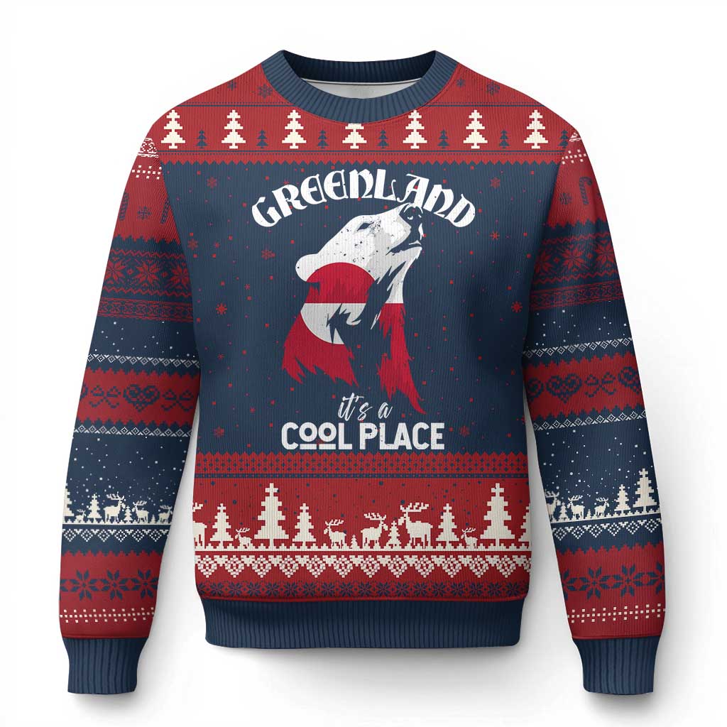 Polar Bear Greenland Flag Graphic Ugly Christmas Sweater It's a Cool Place Arctic Circle TS02 Navy Red Print Your Wear
