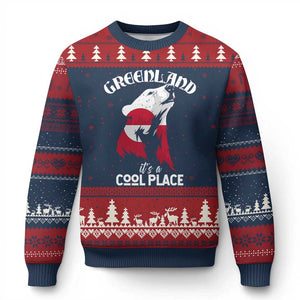 Polar Bear Greenland Flag Graphic Ugly Christmas Sweater It's a Cool Place Arctic Circle TS02 Navy Red Print Your Wear