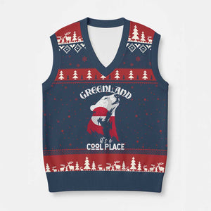 Polar Bear Greenland Flag Graphic V-Neck Knit Sweater Vest It's a Cool Place Arctic Circle TS02 Navy Red Print Your Wear