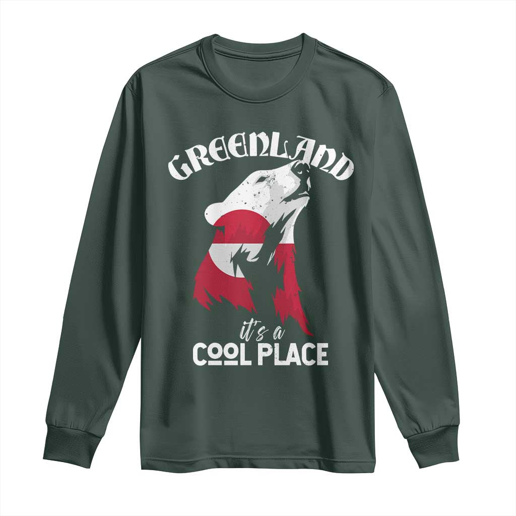 Polar Bear Greenland Flag Graphic Long Sleeve Shirt It's a Cool Place Arctic Circle TS02 Dark Forest Green Print Your Wear