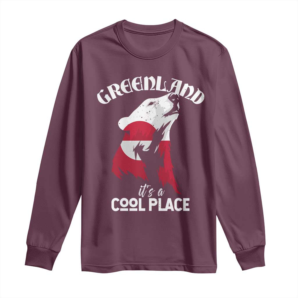 Polar Bear Greenland Flag Graphic Long Sleeve Shirt It's a Cool Place Arctic Circle TS02 Maroon Print Your Wear
