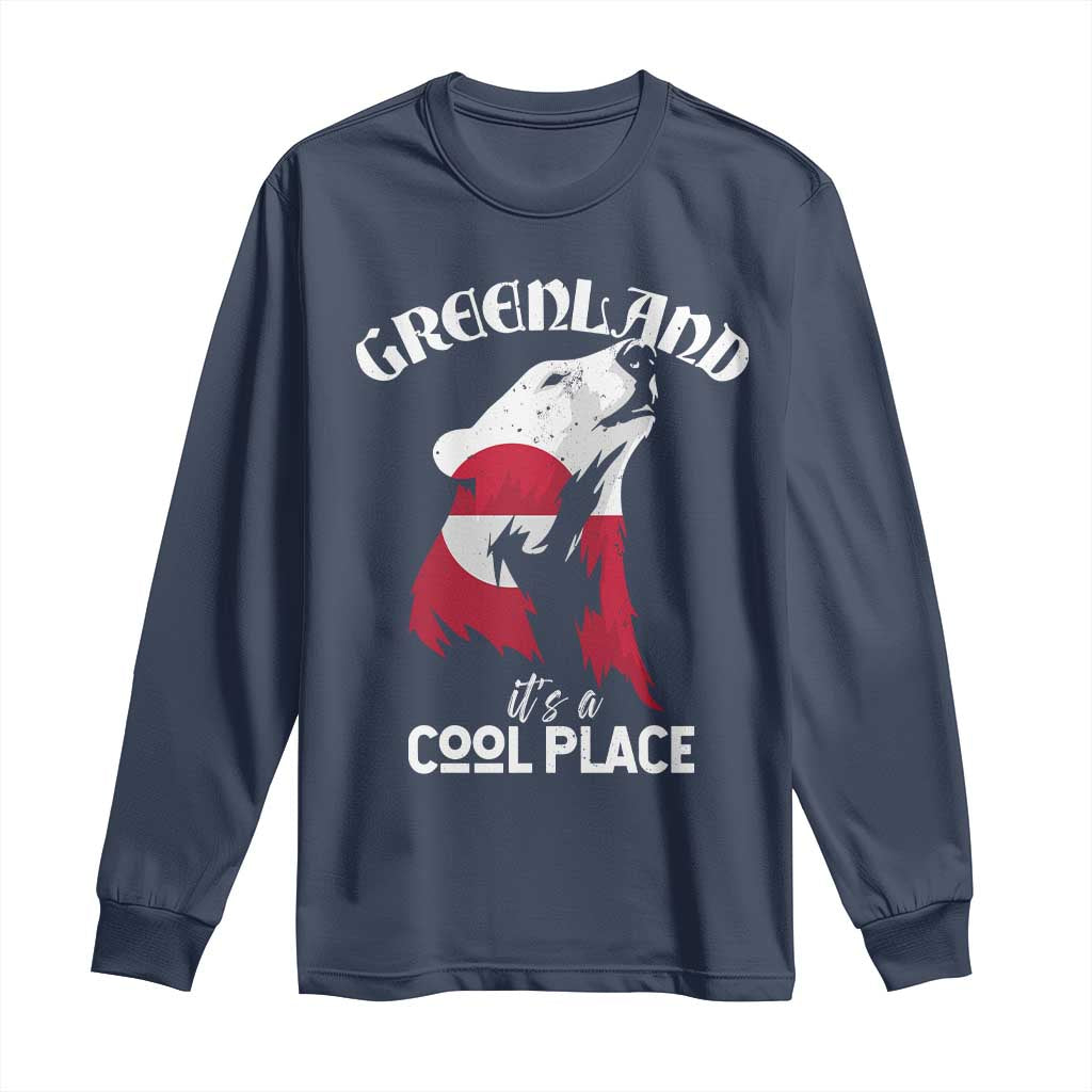 Polar Bear Greenland Flag Graphic Long Sleeve Shirt It's a Cool Place Arctic Circle TS02 Navy Print Your Wear