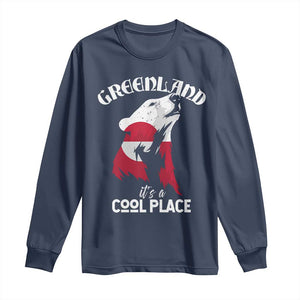Polar Bear Greenland Flag Graphic Long Sleeve Shirt It's a Cool Place Arctic Circle TS02 Navy Print Your Wear
