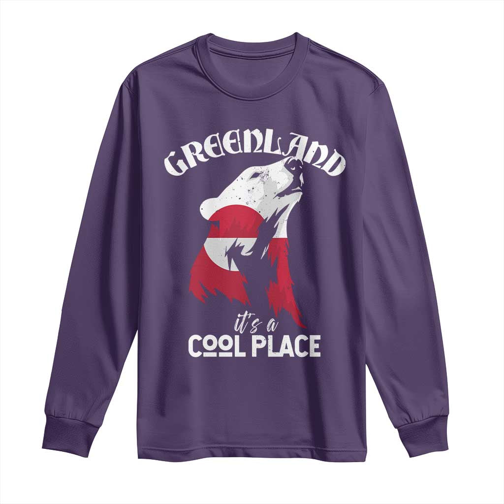 Polar Bear Greenland Flag Graphic Long Sleeve Shirt It's a Cool Place Arctic Circle TS02 Purple Print Your Wear