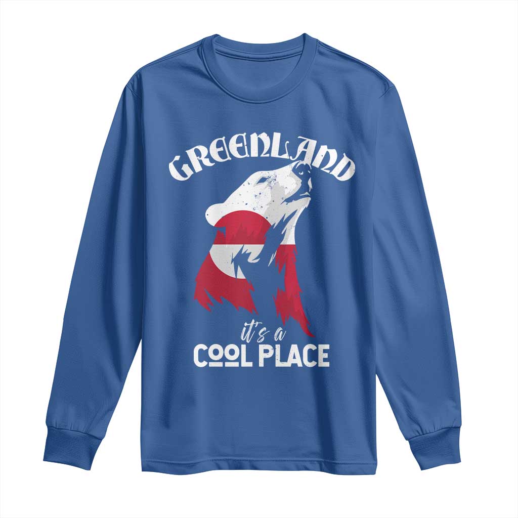 Polar Bear Greenland Flag Graphic Long Sleeve Shirt It's a Cool Place Arctic Circle TS02 Royal Blue Print Your Wear