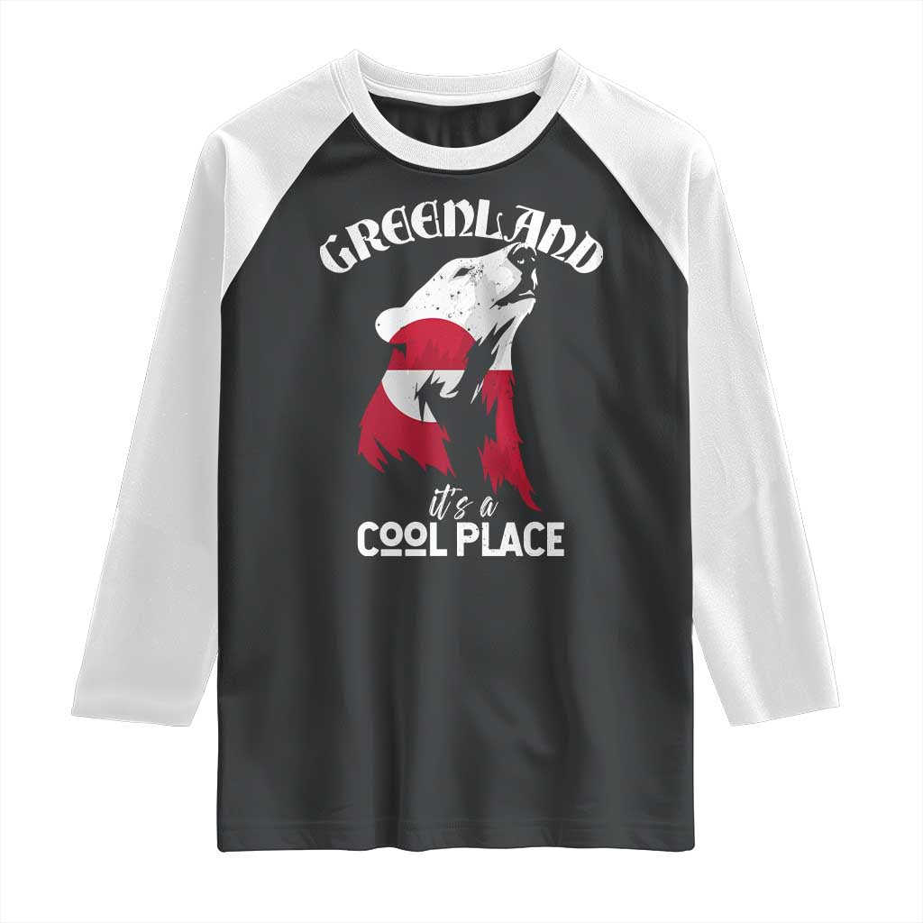 Polar Bear Greenland Flag Graphic Raglan Shirt It's a Cool Place Arctic Circle TS02 Black White Print Your Wear