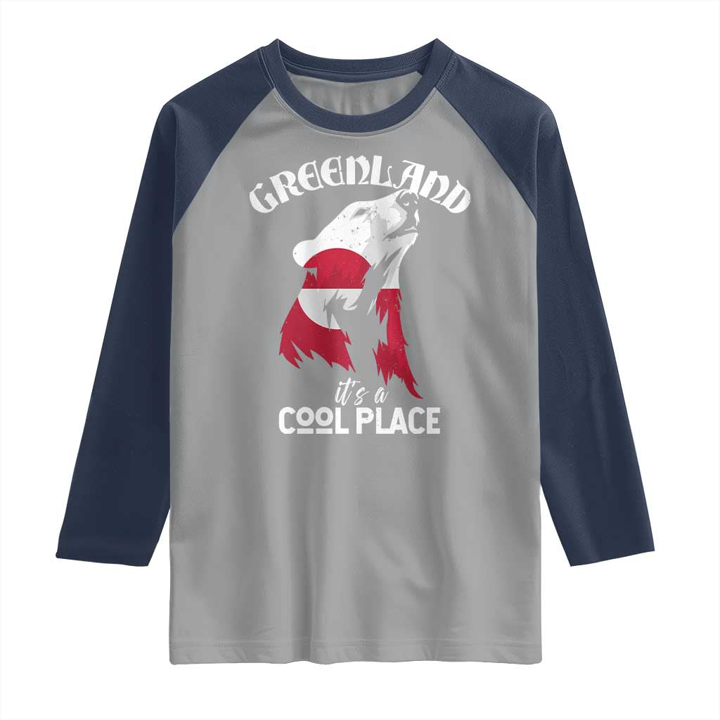 Polar Bear Greenland Flag Graphic Raglan Shirt It's a Cool Place Arctic Circle TS02 Sport Gray Navy Print Your Wear