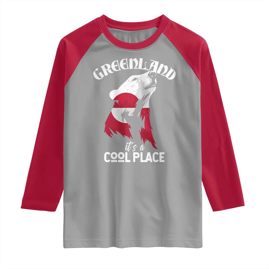 Polar Bear Greenland Flag Graphic Raglan Shirt It's a Cool Place Arctic Circle TS02 Sport Gray Red Print Your Wear