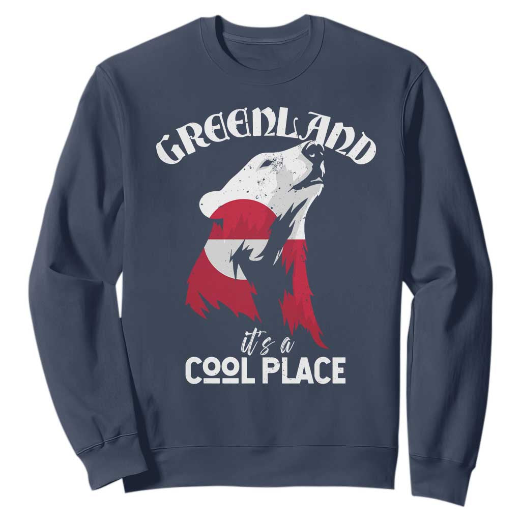 Polar Bear Greenland Flag Graphic Sweatshirt It's a Cool Place Arctic Circle TS02 Navy Print Your Wear