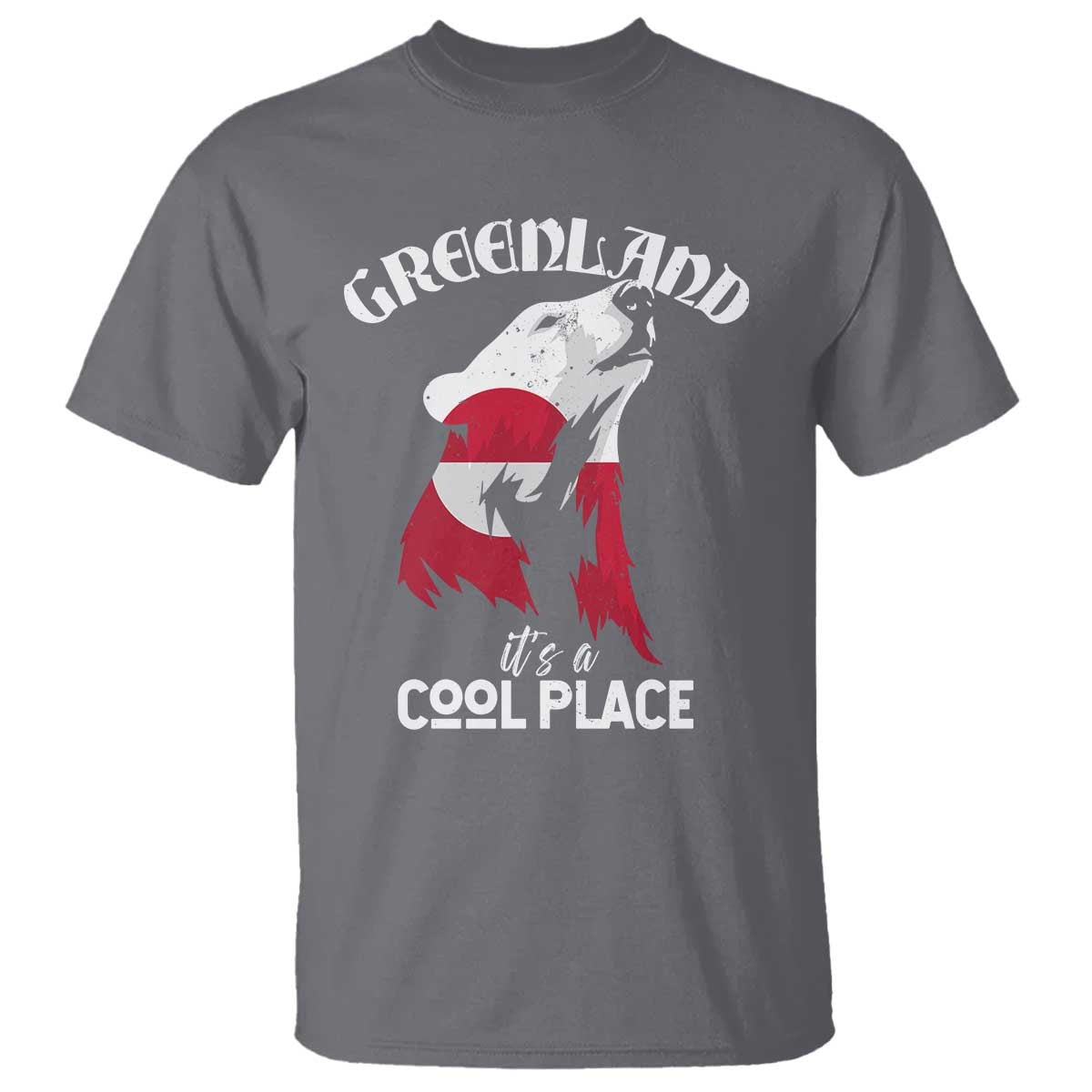 Polar Bear Greenland Flag Graphic T Shirt It's a Cool Place Arctic Circle TS02 Charcoal Print Your Wear