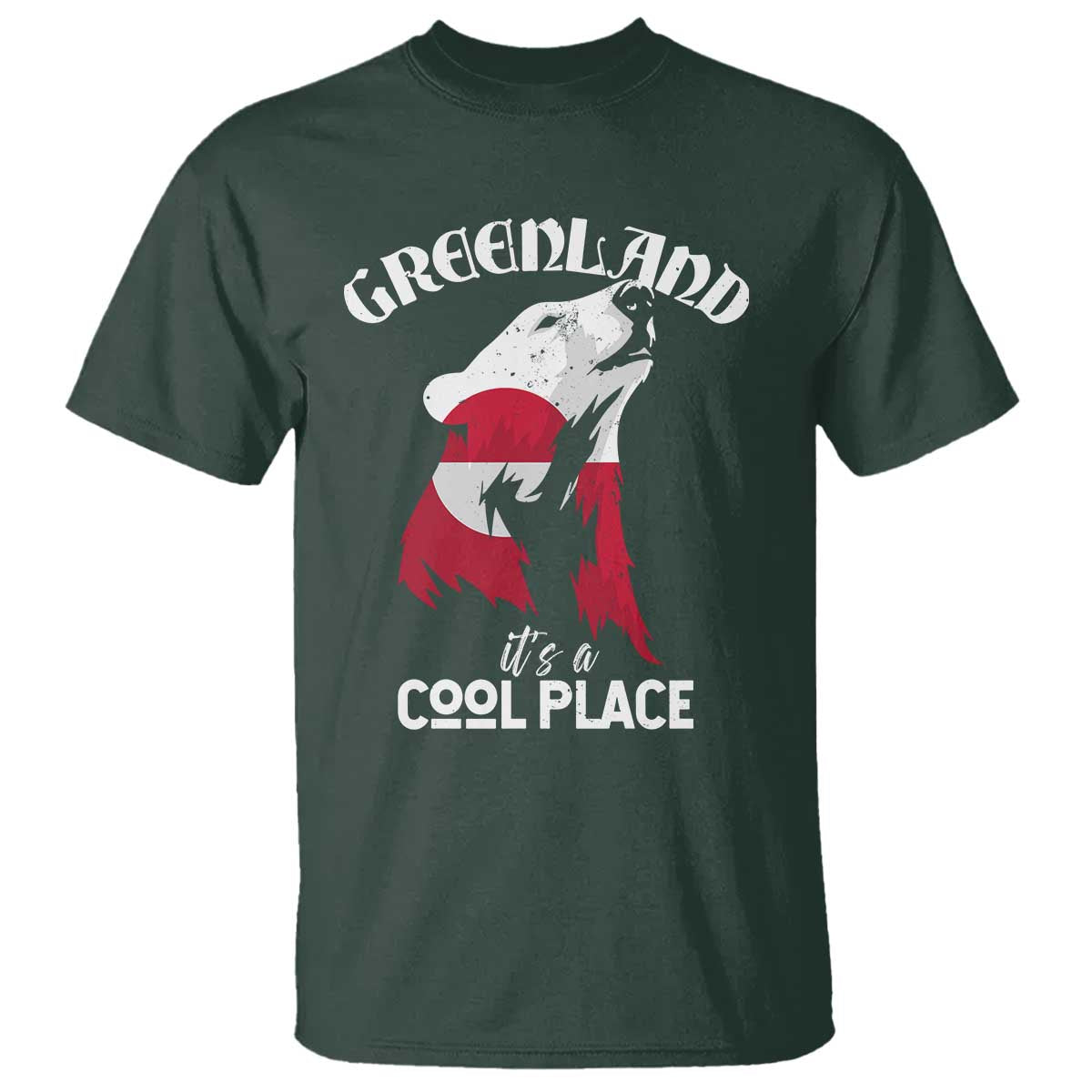 Polar Bear Greenland Flag Graphic T Shirt It's a Cool Place Arctic Circle TS02 Dark Forest Green Print Your Wear