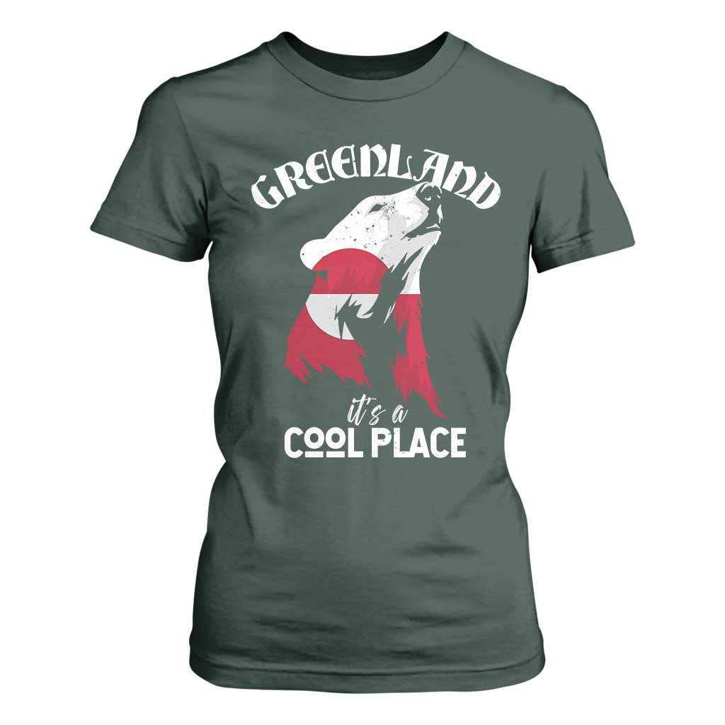 Polar Bear Greenland Flag Graphic T Shirt For Women It's a Cool Place Arctic Circle TS02 Dark Forest Green Print Your Wear