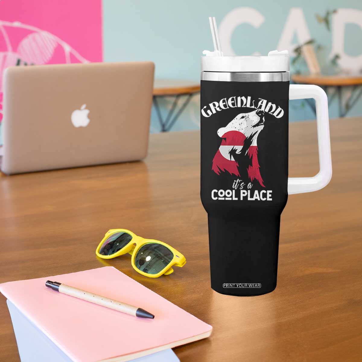 Polar Bear Greenland Flag Graphic Tumbler With Handle It's a Cool Place Arctic Circle TS02 Print Your Wear