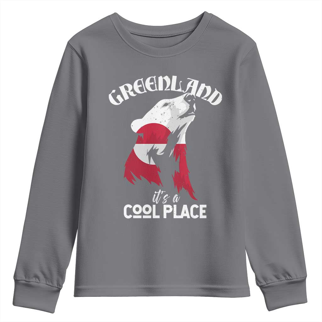 Polar Bear Greenland Flag Graphic Youth Sweatshirt It's a Cool Place Arctic Circle TS02 Charcoal Print Your Wear