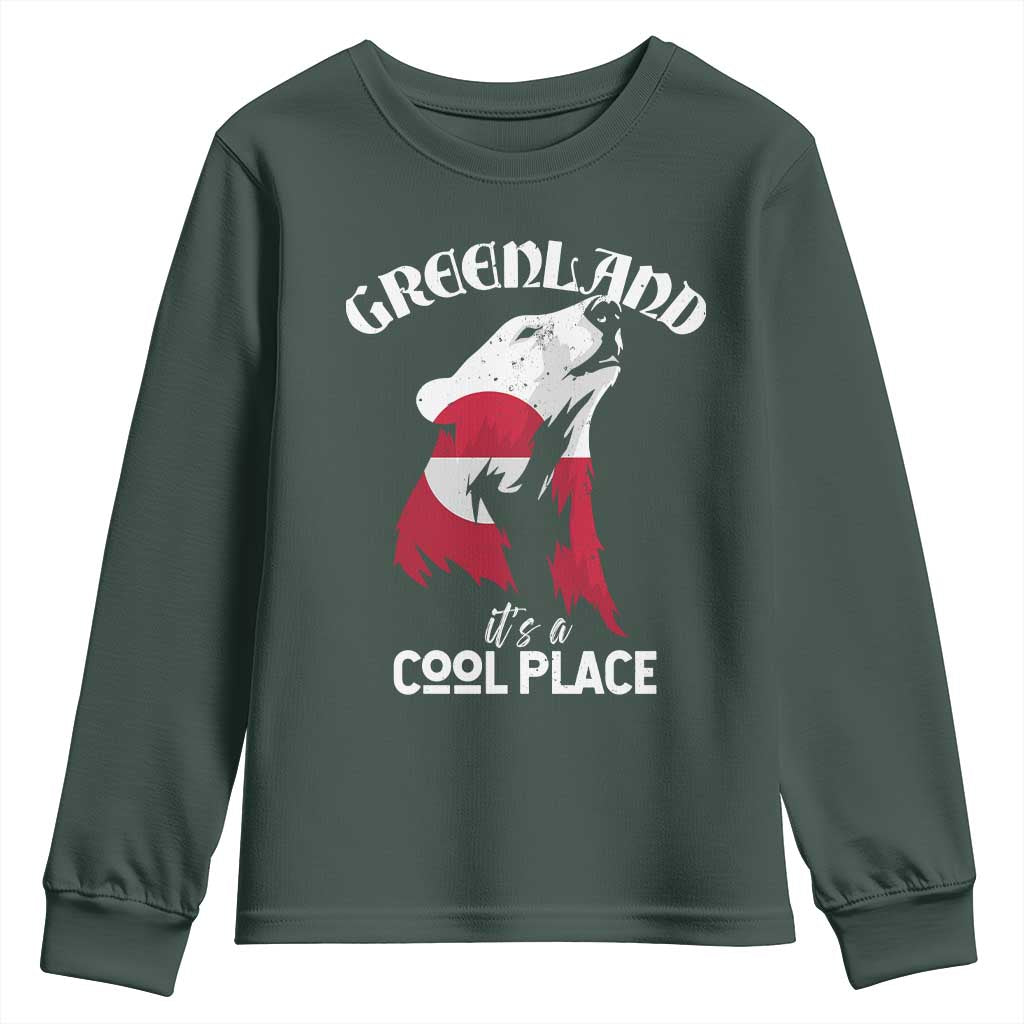 Polar Bear Greenland Flag Graphic Youth Sweatshirt It's a Cool Place Arctic Circle TS02 Dark Forest Green Print Your Wear