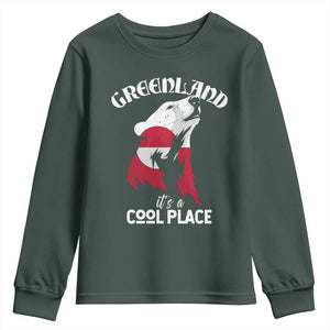 Polar Bear Greenland Flag Graphic Youth Sweatshirt It's a Cool Place Arctic Circle TS02 Dark Forest Green Print Your Wear