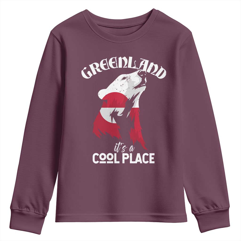 Polar Bear Greenland Flag Graphic Youth Sweatshirt It's a Cool Place Arctic Circle TS02 Maroon Print Your Wear