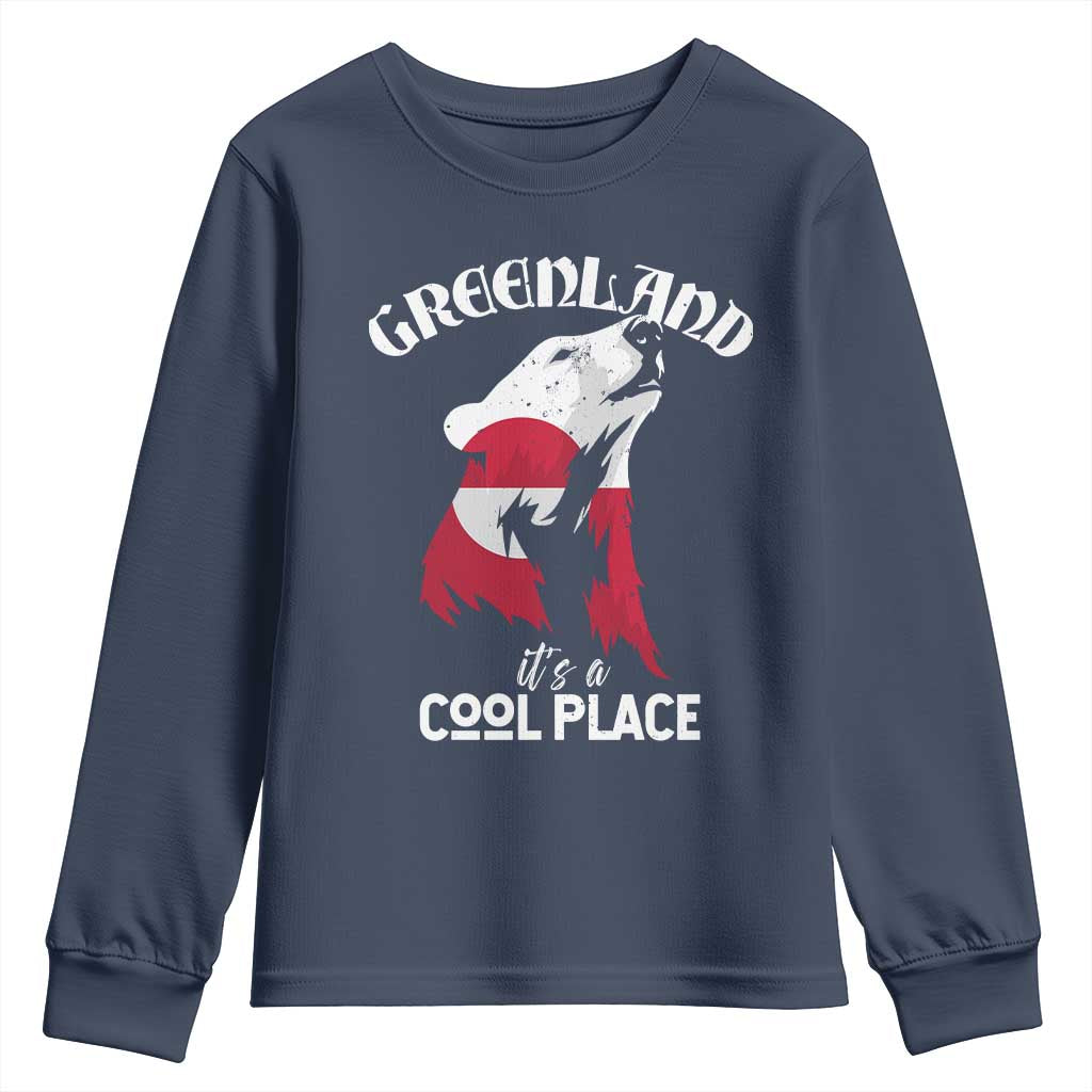 Polar Bear Greenland Flag Graphic Youth Sweatshirt It's a Cool Place Arctic Circle TS02 Navy Print Your Wear