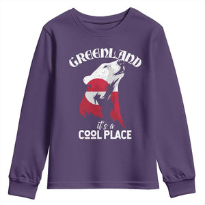 Polar Bear Greenland Flag Graphic Youth Sweatshirt It's a Cool Place Arctic Circle TS02 Purple Print Your Wear