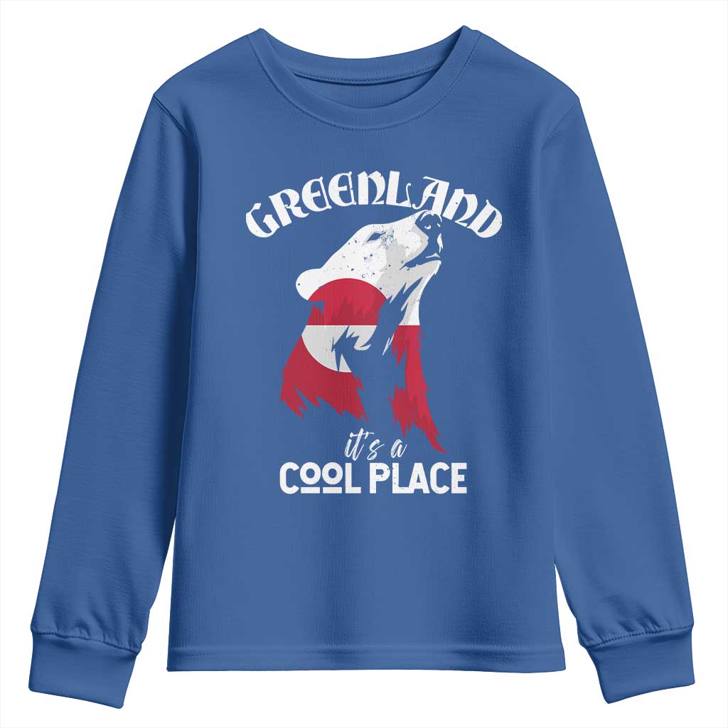 Polar Bear Greenland Flag Graphic Youth Sweatshirt It's a Cool Place Arctic Circle TS02 Royal Blue Print Your Wear