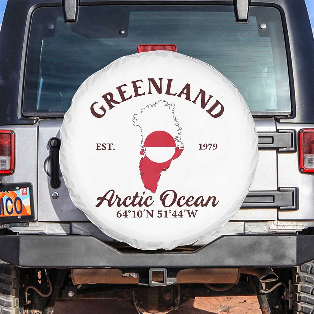 Greenland Arctic Ocean Spare Tire Cover Vintage Coordinates Map National Flag Pride TS02 No hole White Print Your Wear