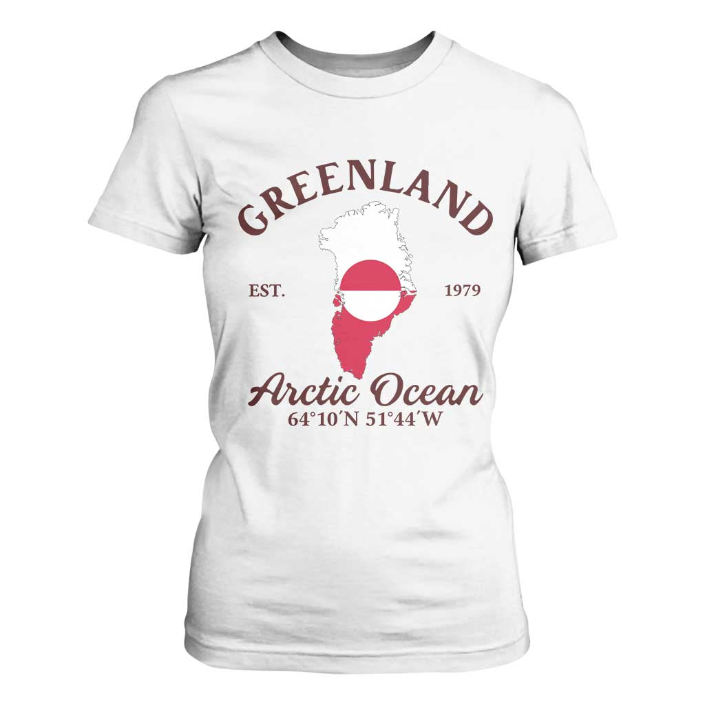Greenland Arctic Ocean T Shirt For Women Vintage Coordinates Map National Flag Pride TS02 White Print Your Wear