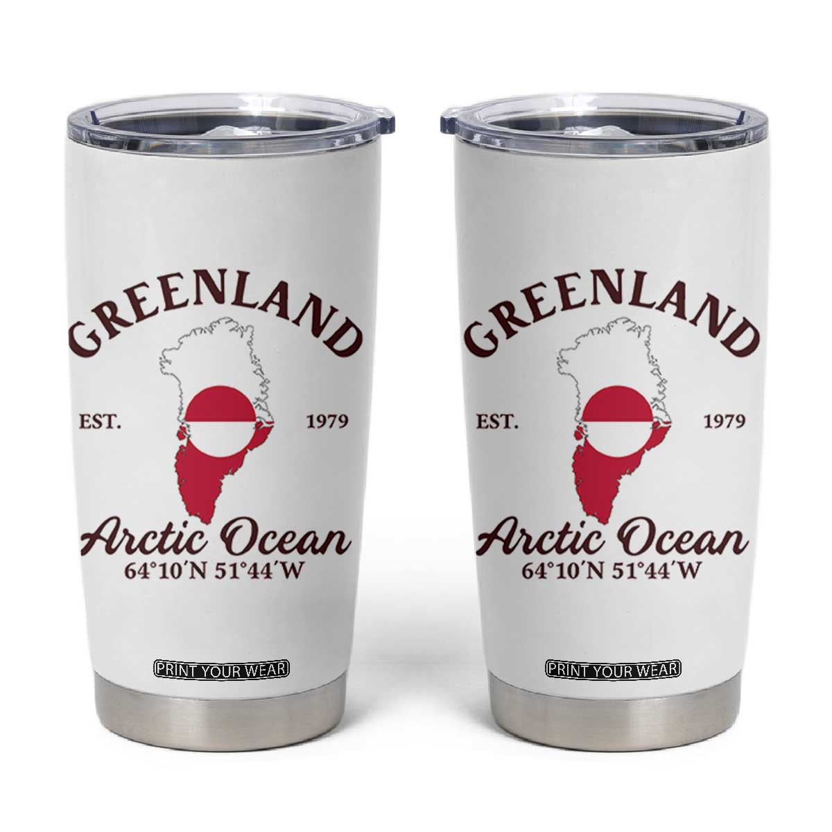 Greenland Arctic Ocean Tumbler Cup Vintage Coordinates Map National Flag Pride TS02 White Print Your Wear
