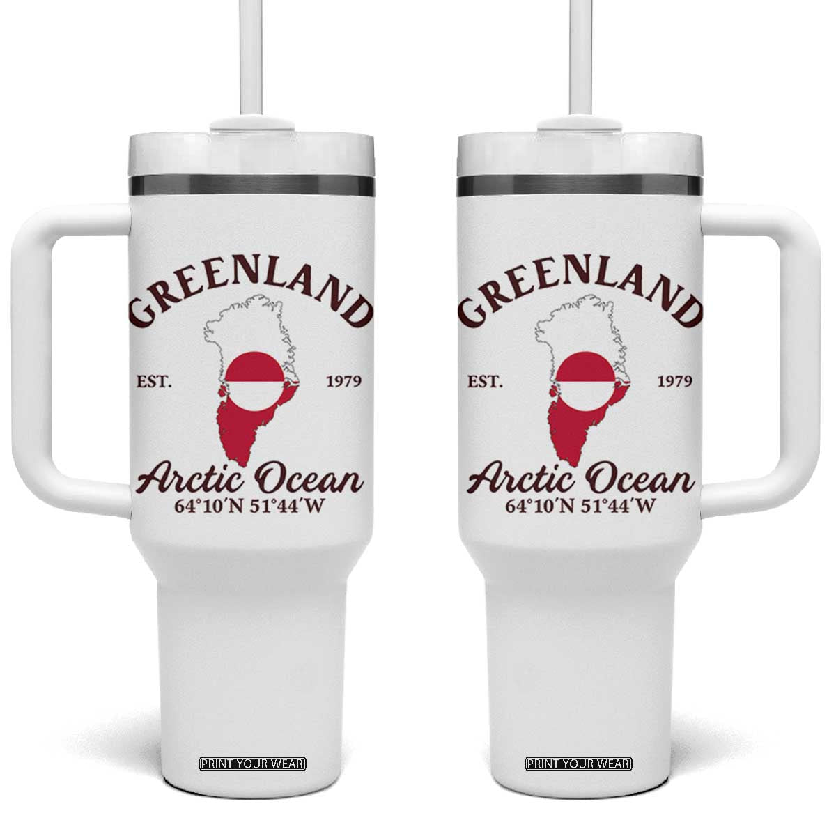 Greenland Arctic Ocean Tumbler With Handle Vintage Coordinates Map National Flag Pride TS02 One Size: 40 oz White Print Your Wear