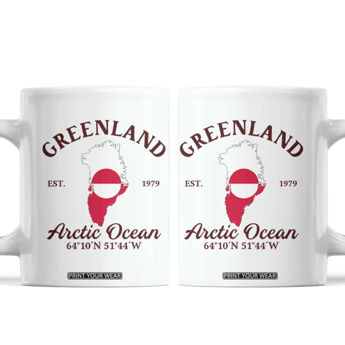 Greenland Arctic Ocean Coffee Mug Vintage Coordinates Map National Flag Pride TS02 White Print Your Wear
