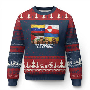 We Stand With Venezuela Greenland Ukraine Palestine Ugly Christmas Sweater Solidarity Fists Flags Global Support TS02 Navy Red Print Your Wear