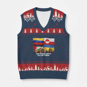 We Stand With Venezuela Greenland Ukraine Palestine V-Neck Knit Sweater Vest Solidarity Fists Flags Global Support TS02 Navy Red Print Your Wear