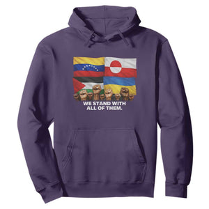 We Stand With Venezuela Greenland Ukraine Palestine Hoodie Solidarity Fists Flags Global Support TS02 Purple Print Your Wear