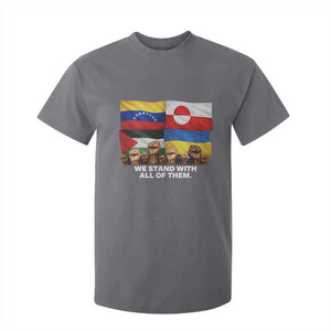 We Stand With Venezuela Greenland Ukraine Palestine T Shirt For Kid Solidarity Fists Flags Global Support TS02 Charcoal Print Your Wear