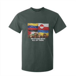 We Stand With Venezuela Greenland Ukraine Palestine T Shirt For Kid Solidarity Fists Flags Global Support TS02 Dark Forest Green Print Your Wear