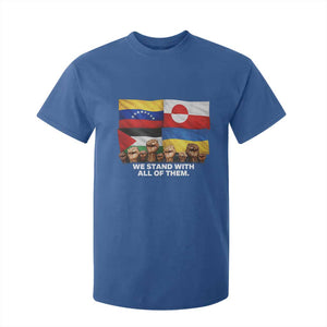 We Stand With Venezuela Greenland Ukraine Palestine T Shirt For Kid Solidarity Fists Flags Global Support TS02 Royal Blue Print Your Wear