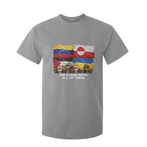 We Stand With Venezuela Greenland Ukraine Palestine T Shirt For Kid Solidarity Fists Flags Global Support TS02 Sport Gray Print Your Wear