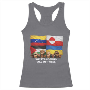 We Stand With Venezuela Greenland Ukraine Palestine Racerback Tank Top Solidarity Fists Flags Global Support TS02 Charcoal Print Your Wear