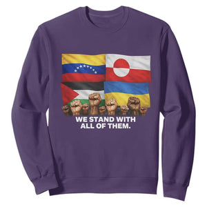We Stand With Venezuela Greenland Ukraine Palestine Sweatshirt Solidarity Fists Flags Global Support TS02 Purple Print Your Wear