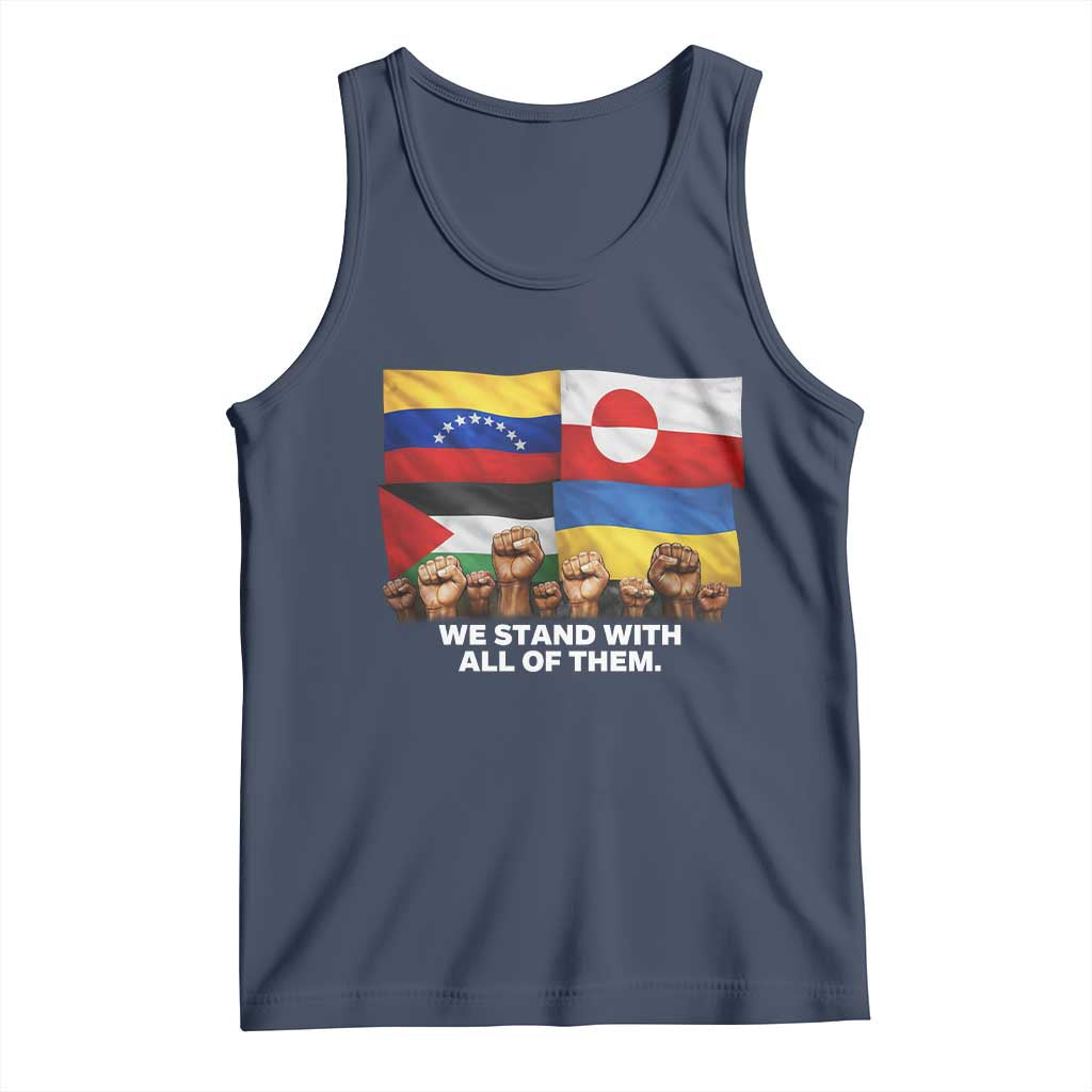 We Stand With Venezuela Greenland Ukraine Palestine Tank Top Solidarity Fists Flags Global Support TS02 Navy Print Your Wear