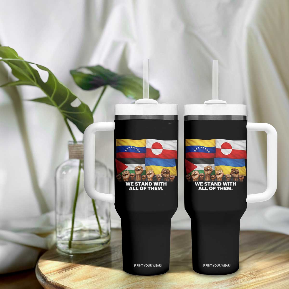 We Stand With Venezuela Greenland Ukraine Palestine Tumbler With Handle Solidarity Fists Flags Global Support TS02 Print Your Wear