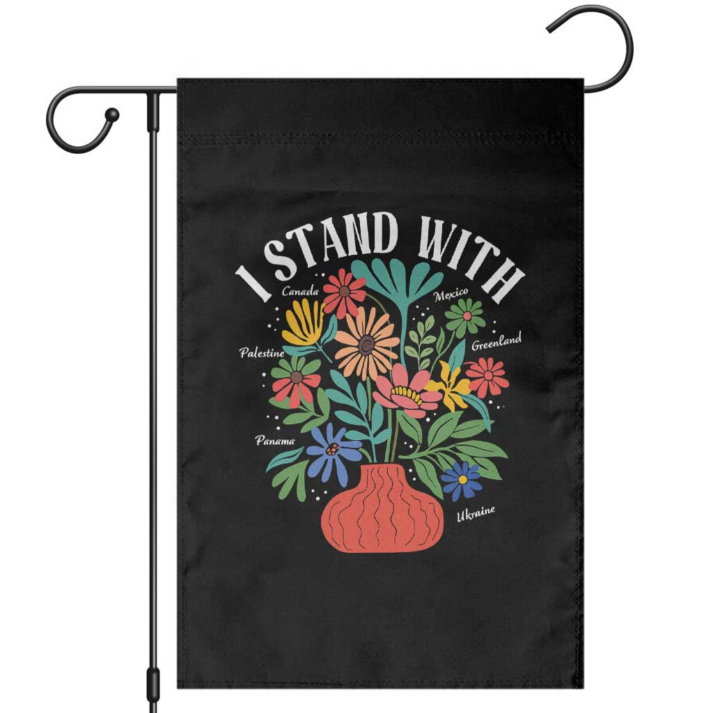 I Stand With Mexico Greenland Ukraine Canada Palestine Panama Garden Flag Colorful Floral Solidarity Global Unity TS02 Black Print Your Wear