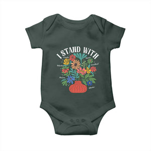 I Stand With Mexico Greenland Ukraine Canada Palestine Panama Baby Onesie Colorful Floral Solidarity Global Unity TS02 Dark Forest Green Print Your Wear