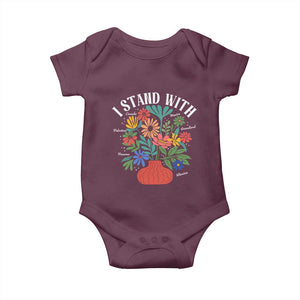 I Stand With Mexico Greenland Ukraine Canada Palestine Panama Baby Onesie Colorful Floral Solidarity Global Unity TS02 Maroon Print Your Wear